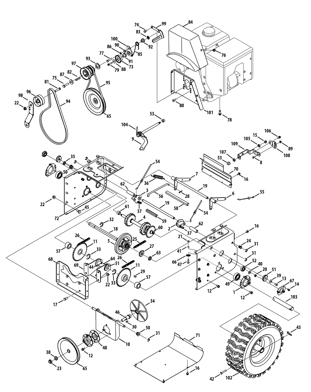 Drive System Diagram and Parts List for 2X945SWE (31AH97SW756-31BH97SW710)(2014) Cub Cadet Snow Blower